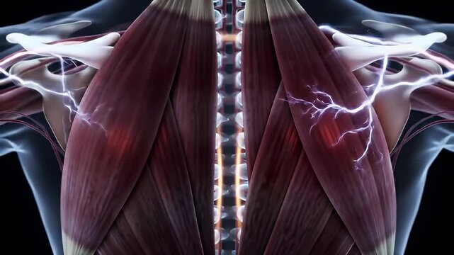 Spinal cord and back muscles with electrical activity