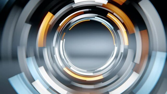 AI and ethics, A futuristic circular interface with glowing orange, white, and blue segments in a digital, abstract style.