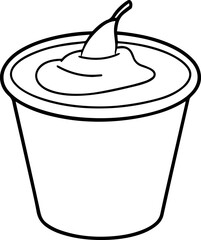 Cup of yogurt outline vector illustration