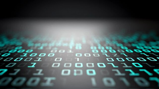 AI and ethics, A digital landscape featuring glowing binary code zeros and ones fading into a bright horizon.