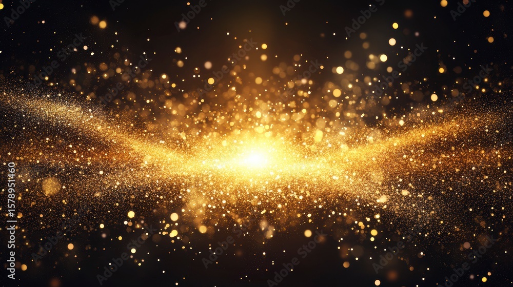 Canvas Prints abstract golden glowing particles and bokeh lights on dark background.