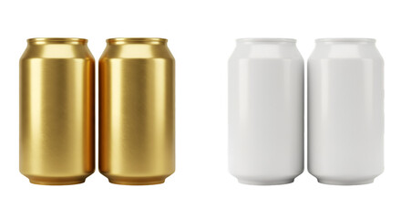 Realistic Grouped Aluminum Cans Mockup Golden and White on Background