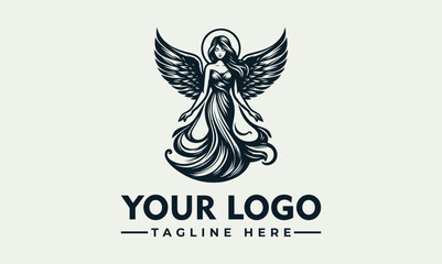 Vintage style logo featuring a winged female figure, symbolizing grace and divinity.