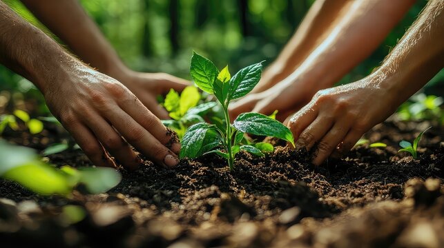 Nature conservation initiatives featuring wildlife protection, forest preservation, volunteer efforts, diverse ecosystems, lush landscapes, community engagement promoting ecological balance