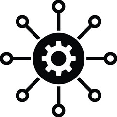 Fototapeta premium Black gear inside a circle with connecting lines and small circles