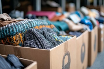 Close-up of boxes of belongings preparing to donate to charity, reflecting acts of kindness and environmental sustainability, Generative AI