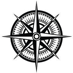 Black and white compass rose graphic navigation direction