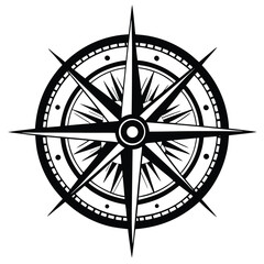 Black and white compass rose silhouette navigation