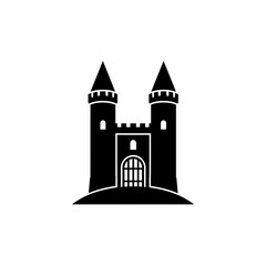 Fototapeta premium Castle Icon: A striking minimalist depiction of a castle, defined by bold lines and a classic silhouette. evoking themes of history and strength.