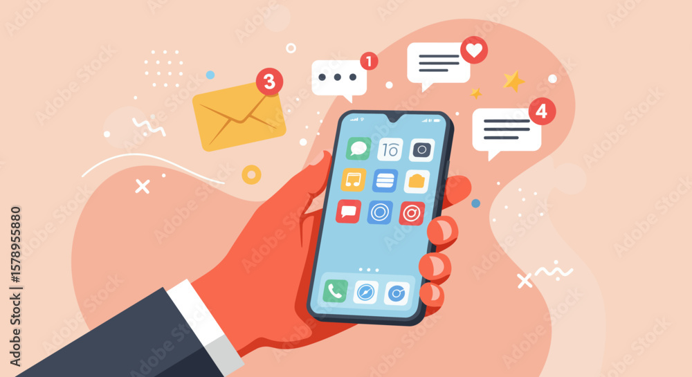 Poster visualizing the constant stream of digital communications and notifications arriving on a modern sma