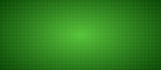 Green Grid Background with Soft Gradient Light, Center Geometric Blueprint Texture Square Mesh Pattern in Digital Technology Vector Illustration