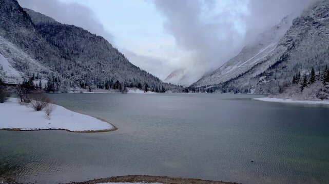Winter on Lake Predil. View from above.
