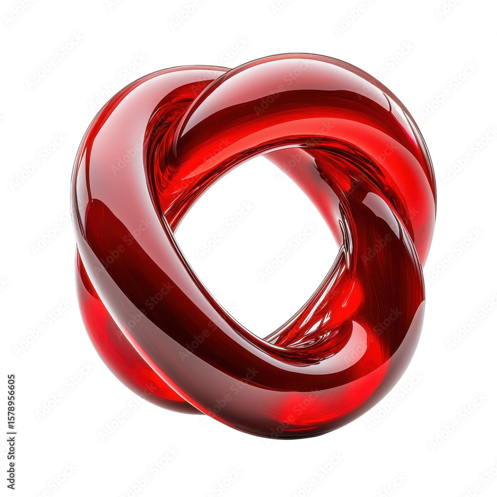 Fototapete red knot infinite shiny loop 3d rendered glass sculpture fluid motion on transparent background
