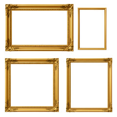Ornate Gold Picture Frame Border Art in Transparent Background PNG