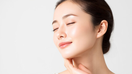 やさしい笑みとツヤ肌が印象的な女性
