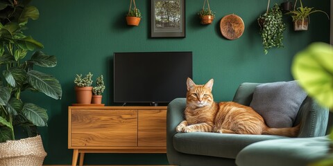 Interior of a modern living room, offering sleek furniture and contemporary design elements, Generative AI
