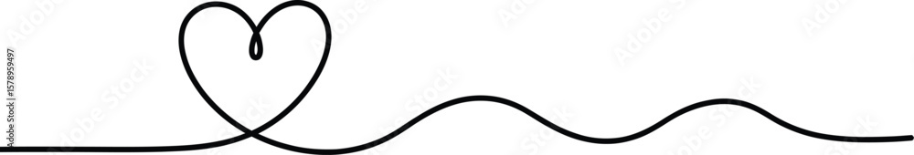 Poster continuous line drawing of a heart shape with wavy line on white grid