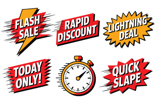 Flash Sale Banners: Rapid Discount, Lightning Deal, Today Only, Quick Sale Graphics