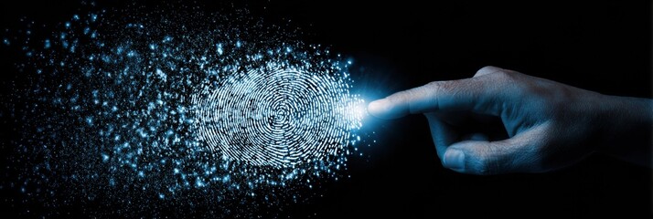 Digital Fingerprint Transforms Into Chat Bubble Illustrating Technology and Security Concepts With an Abstract Design in a Dark Background