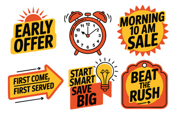 Boost Sales: Vibrant Sale Badges & Early Bird Offer Graphics