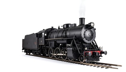 Naklejka premium Black steam locomotive on tracks (2)