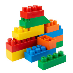 Fototapeta premium Plastic Building Blocks Toy Vibrant Colors Game Transparent Background