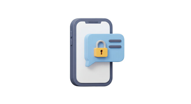 Secure Smartphone Message 3D with Padlock Transparent Background