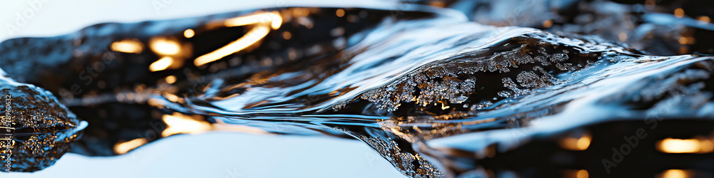 Poster abstract image of undulating dark liquid with reflective highlights