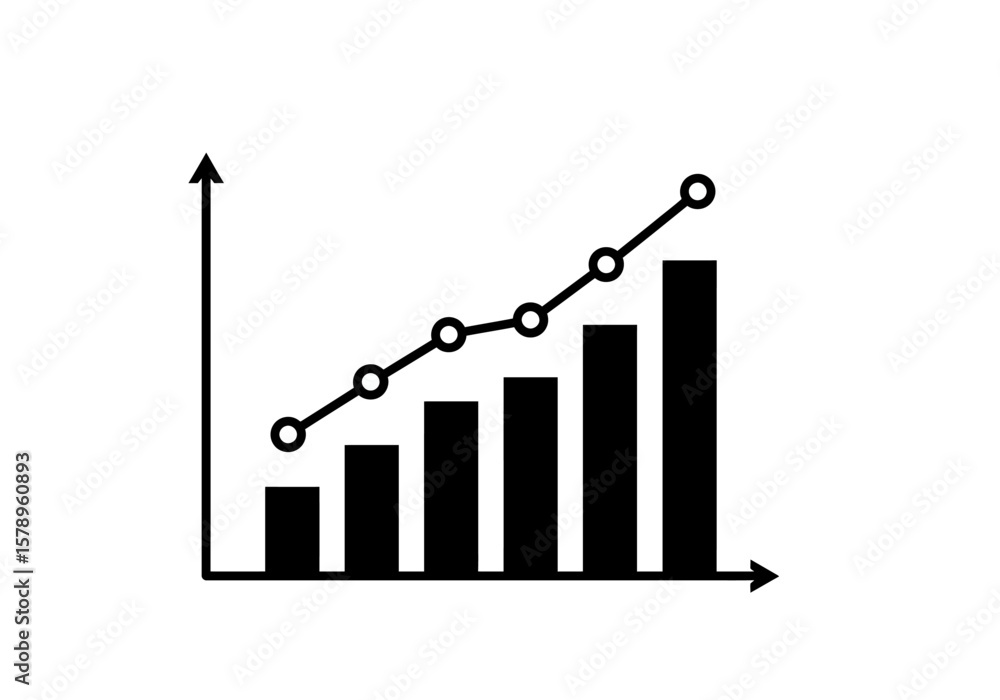 Poster visualizing business growth and performance trends through upward bar and line graphs demonstrating 