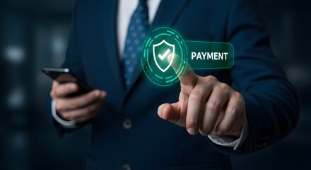 Secure Online Payment: Businessperson Activating Digital Shield