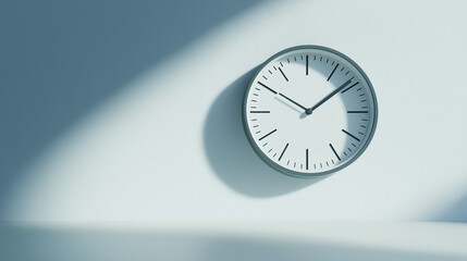 Minimal wall clock with soft shadow on blue wall