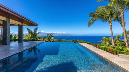 Fototapeta premium Ocean view infinity pool at luxury home.