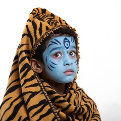 Young Boy in Shiva Costume Indian Culture Child Portrait Religious Festival