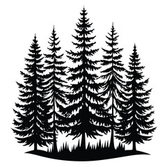 Obraz premium Black silhouette of pine trees and grass forest nature