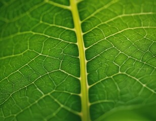 Macro photo of a green leaf with a clear and deep texture