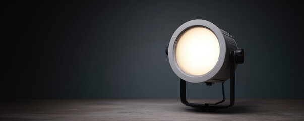 Fototapeta premium Spotlight set on a surface, glowing brightly in a dim environment. Indoor lighting concept