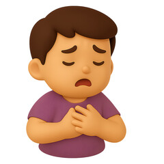 Distressed Cartoon Boy with Brown Hair and Purple Shirt Clasping Hands on Transparent Background Showing Sadness and Sorrow in 3D Render