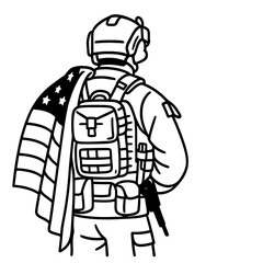 Illustration of Soldier with American Flag and Transparent Background Symbolizing Patriotism and Military Service