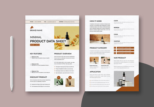 Minimal Product Data Sheet Template Layout