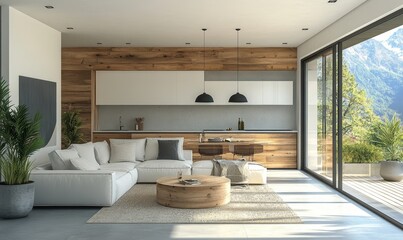 Fototapeta premium Interior background of a room with a gray stucco wall and a pot with a plant, adding a natural touch to the space, Generative AI