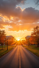 sunset over the road