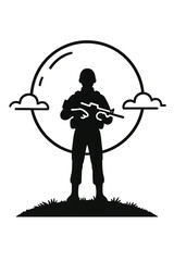Silhouette Soldier Stands Guard Against a Transparent Sky Background