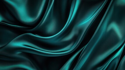 Obraz premium Teal cascade of luxurious fabric abstract background with captivating folds