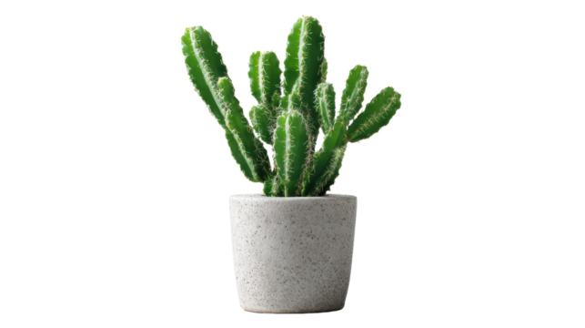 Cactus in a sleek pot, perfect for modern decor, isolated on a white background.
