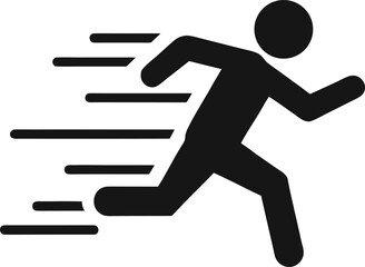 Running man vector silhouette icon symbolizing a person in motion, perfect for sport, business, and competition design illustrations