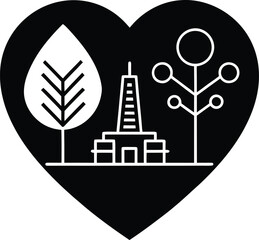 Iconic vector illustration set: heart in the city design, a silhouette symbol of love and energy for the oil and gas industry concept