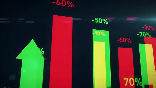 Financial data representation visualizing profit and loss trends through percentage increase and decrease bars