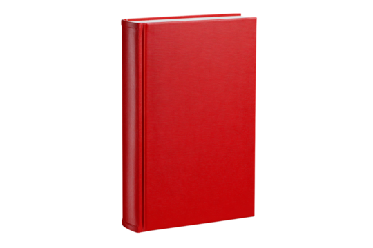 Red hardcover book standing up isolated on transparent background