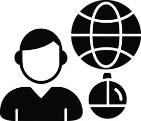 Diverse people icon set with a man and woman, a man holding a globe or ball, and a man in a business suit for internet communication and support service concept illustration