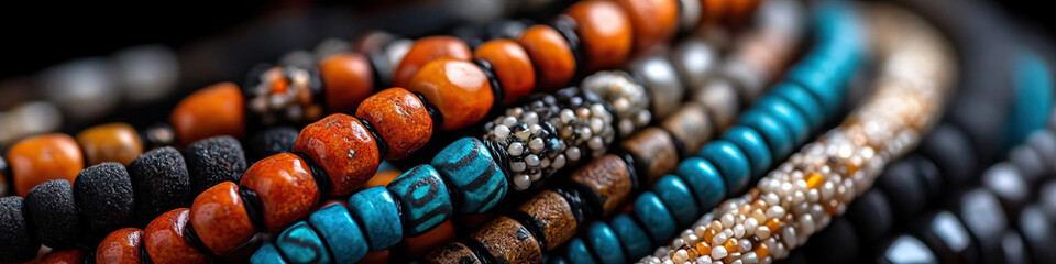 Collection of Beaded Bracelets with Orange, Turquoise, and Black Beads